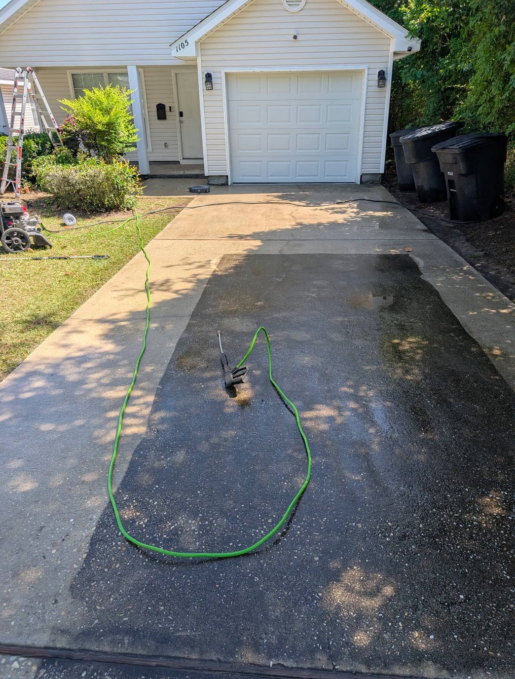 pressure washing a residential driveway