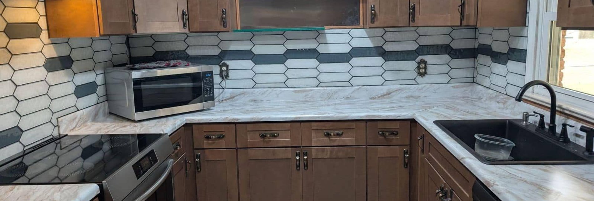 renovated kitchen with granite countertops