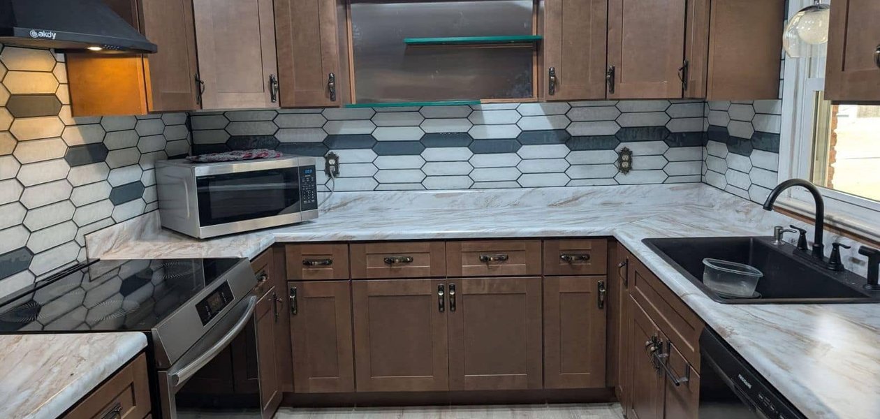 renovated kitchen with granite countertops